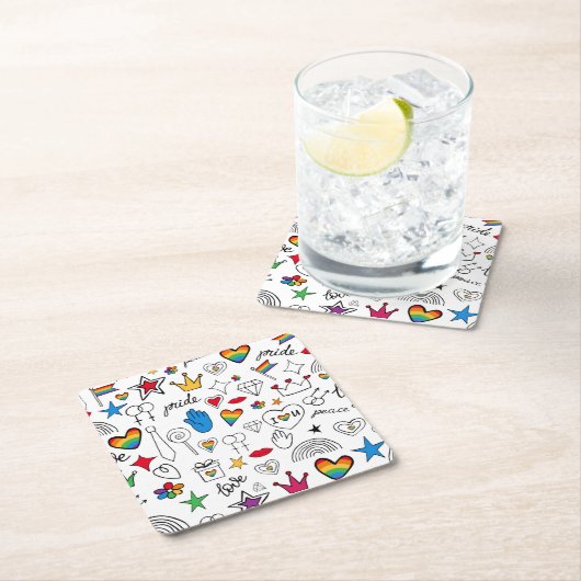 Gay Pride Doodle Pattern Kartonnen Onderzetters (Insitu)