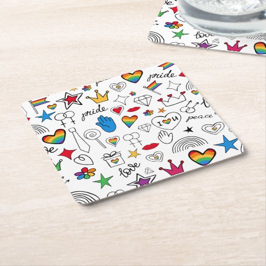 Gay Pride Doodle Pattern Kartonnen Onderzetters (Schuin)