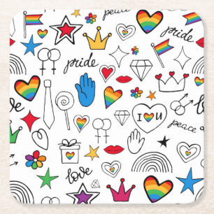 Gay Pride Doodle Pattern Kartonnen Onderzetters