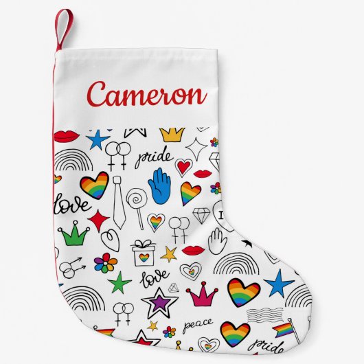 Gay Pride Doodle Pattern Kleine Kerstsok (Voorkant)