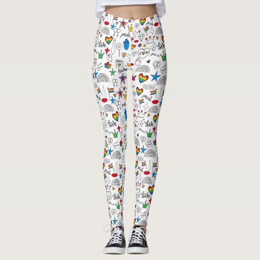 Gay Pride Doodle Pattern Leggings (Voorkant)