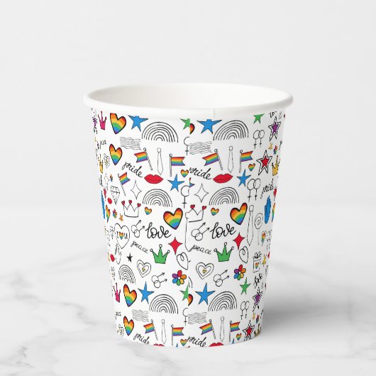 Gay Pride Doodle Pattern Papieren Bekers (Rechts)