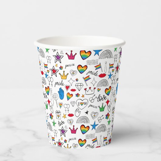 Gay Pride Doodle Pattern Papieren Bekers (Voorkant)