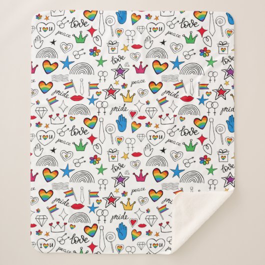 Gay Pride Doodle Pattern Sherpa Deken (Voorkant)