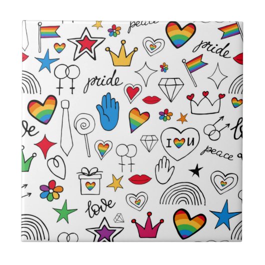 Gay Pride Doodle Pattern Tegeltje (Voorkant)