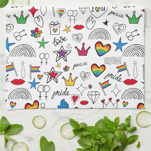 Gay Pride Doodle Pattern Theedoek (Gevouwen)