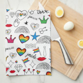 Gay Pride Doodle Pattern Theedoek (Quarter Fold)
