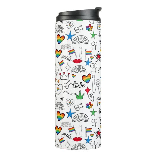 Gay Pride Doodle Pattern Thermosbeker (Gedraaid links)