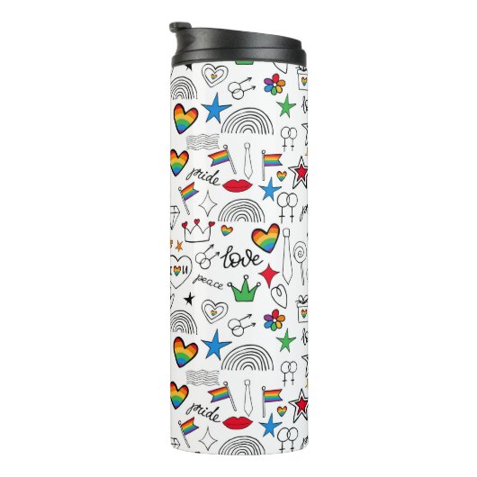 Gay Pride Doodle Pattern Thermosbeker (Geroteerd rechts)