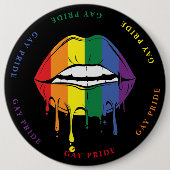 Gay Pride Druppelende Verf Regenboog Lippen Ronde Button 6,0 Cm (Voorkant)