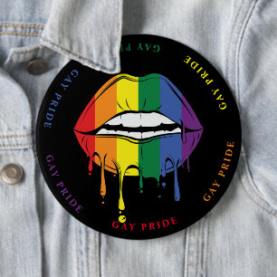 Gay Pride Druppelende Verf Regenboog Lippen Ronde Button 6,0 Cm