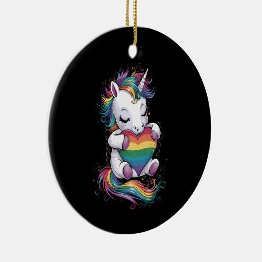 Gay Pride Eenhoorn Hart Regenboog Vlag LGBT Keramisch Ornament (Rechts)