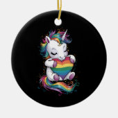 Gay Pride Eenhoorn Hart Regenboog Vlag LGBT Keramisch Ornament (Voorkant)