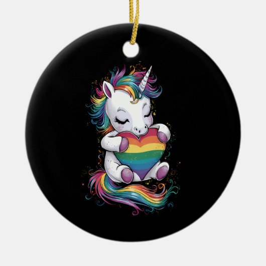 Gay Pride Eenhoorn Hart Regenboog Vlag LGBT Keramisch Ornament (Voorkant)