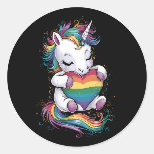 Gay Pride Eenhoorn Hart Regenboog Vlag LGBT Ronde Sticker
