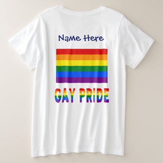 Gay Pride en Rainbow Flag gepersonaliseerd Grote Maat T-shirt (Design achterkant)