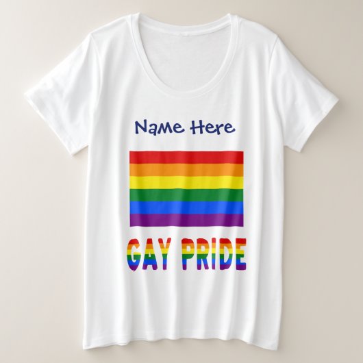 Gay Pride en Rainbow Flag gepersonaliseerd Grote Maat T-shirt (Design voorkant)
