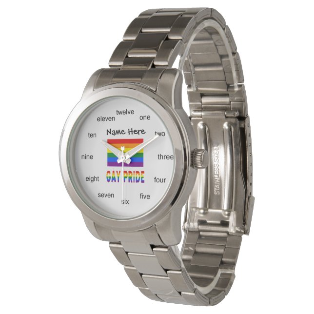 Gay Pride en Rainbow Flag gepersonaliseerd Horloge (Gekanteld)