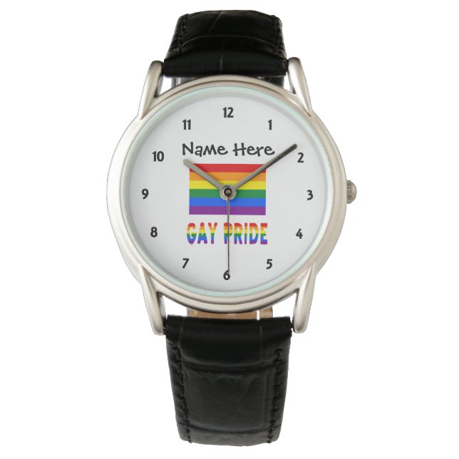 Gay Pride en Rainbow Flag met Jouw naam Horloge (Voorkant)