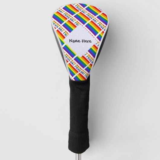 Gay Pride en Rainbow Flag verbonden met Jouw naam Golfheadcover (Voorkant)