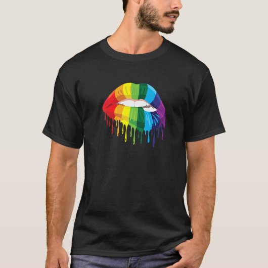 Gay Pride Equality of Rainbow Drip Lip Biting of L T-shirt (Voorkant)
