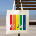 Gay Pride Equality Tote Bag<br><div class="desc">Deze Pride Canvas tas is versierd met regenboogstrepen en het woord Equal in stijlvolle typografie.</div>
