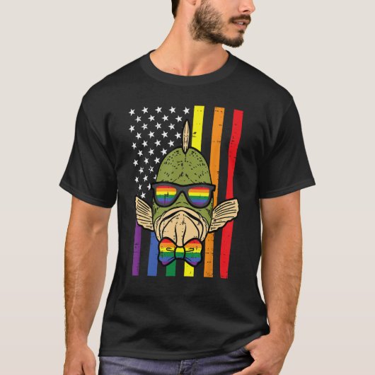 Gay Pride Fish US Rainbow Flag Lgbt Patriotic Men T-shirt (Voorkant)