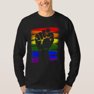 Gay Pride Fist LBT Q Cool Rainbow Flag Color Ally T-shirt