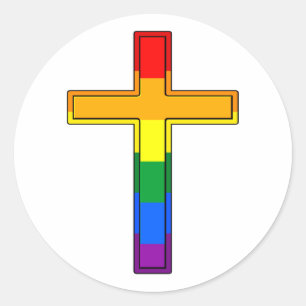 Gay Pride Flag Cross Ronde Sticker