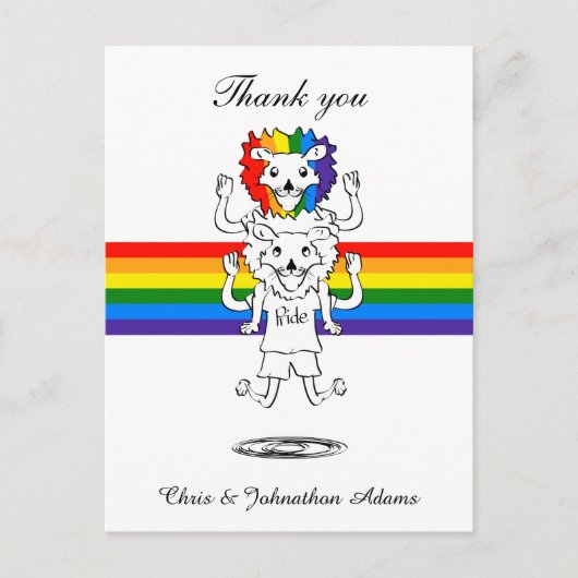 Gay Pride Flag Funny Lions Wedding Bedankt Briefkaart (Voorkant)