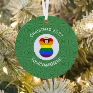 Gay Pride Flag kerstengelennaam Jaar Metalen Ornament