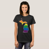 Gay Pride Flag Michigan State Map Rainbow Stripe T-shirt (Voorkant volledig)