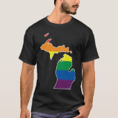 Gay Pride Flag  Michigan State Map  Rainbow Stripe T-shirt (Voorkant)