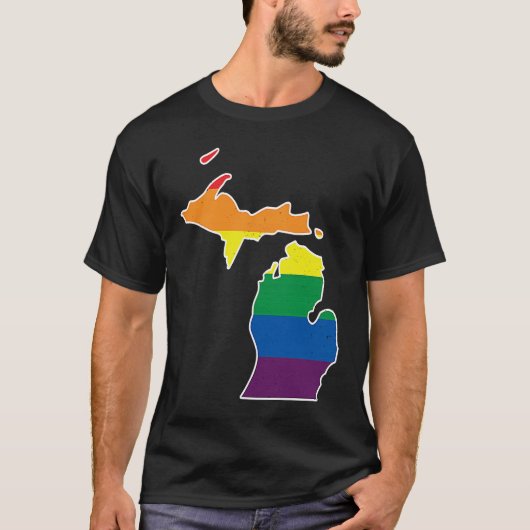 Gay Pride Flag  Michigan State Map  Rainbow Stripe T-shirt (Voorkant)