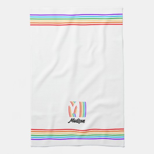 Gay Pride Flag Monogram Kitchen Towel Theedoek (Verticaal)