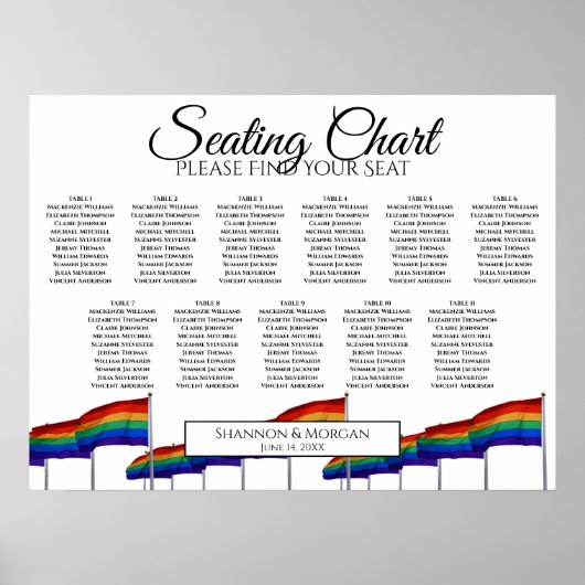 Gay Pride Flags 11 Tabel Wedding Seating Chart Poster (Voorkant)