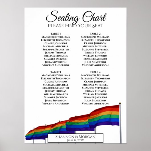 Gay Pride Flags 4 Table Wedding Seding Chart Poster (Voorkant)