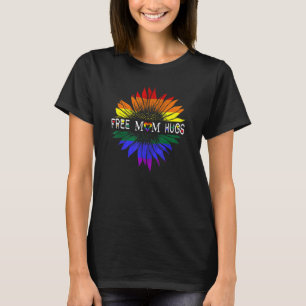 Gay Pride Free Mam Hugs Sunflower Leopard Rainbow T-shirt