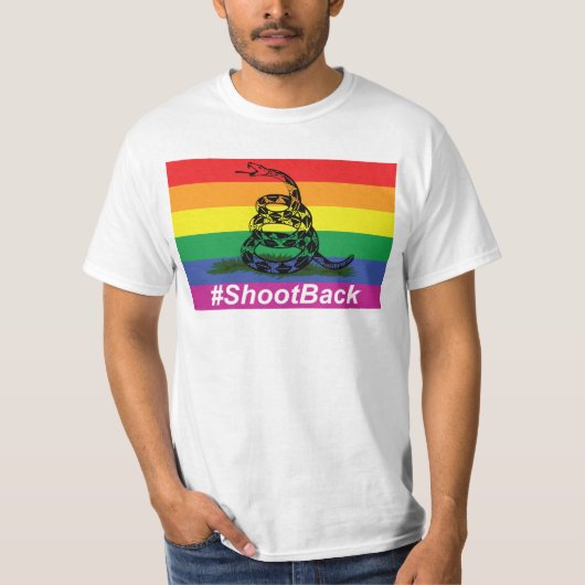 Gay Pride Gadsen Rattlesnake Flag Shoot Terug T-shirt (Voorkant)