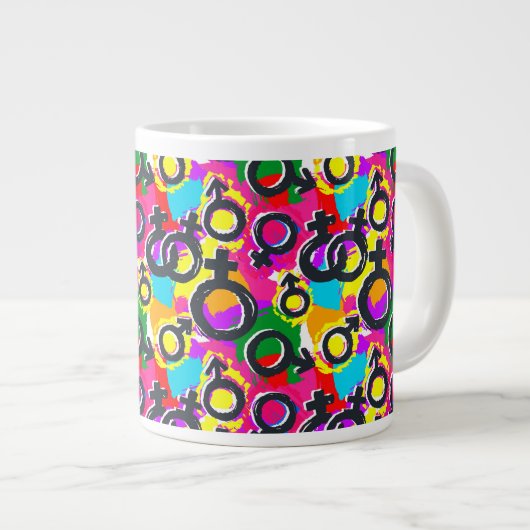 Gay Pride Gender Neon Pattern Grote Koffiekop (Voorkant rechts)