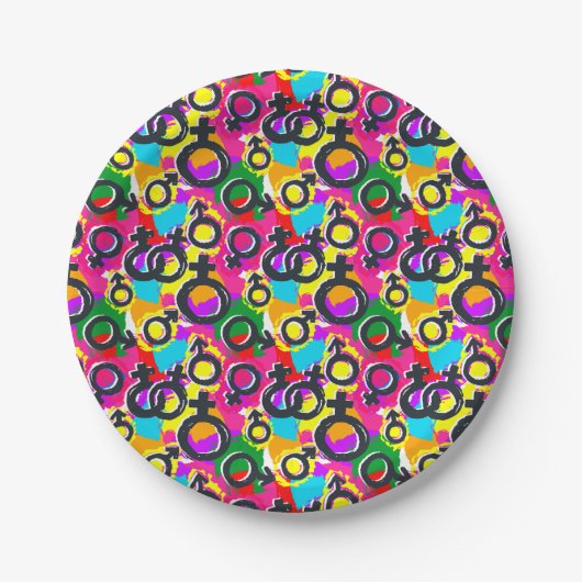 Gay Pride Gender Neon Pattern Papieren Bordje (Voorkant)