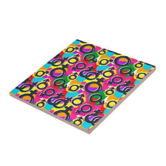 Gay Pride Gender Neon Pattern Tegeltje (Zijkant)