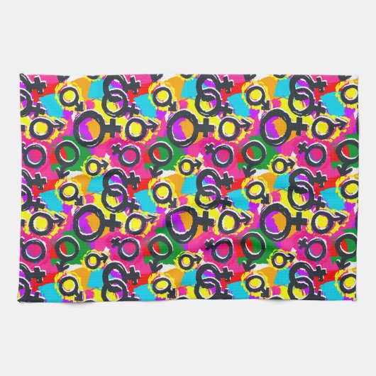 Gay Pride Gender Neon Pattern Theedoek (Horizontaal)