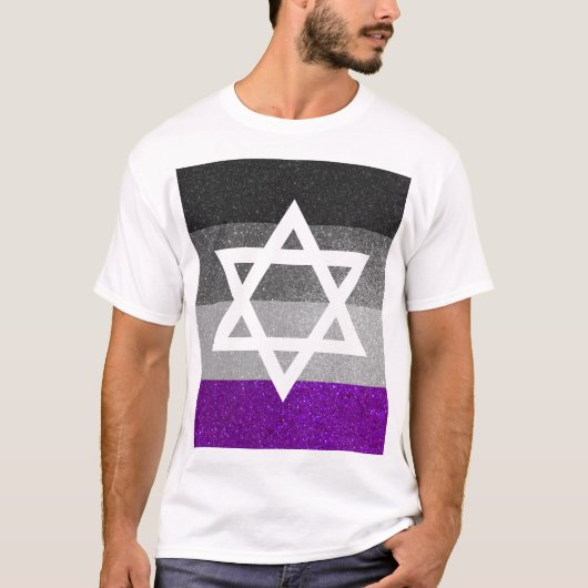 Gay Pride Glitter Aseksueel Joods Star of David T-shirt (Voorkant)