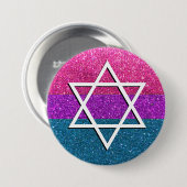 Gay Pride Glitter Bisexual Jewish Star van David Ronde Button 7,6 Cm (Voorkant /achterkant)