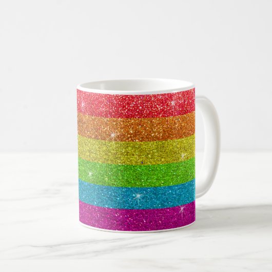 Gay Pride Glitter Rainbow Stripes LGBTQ Equality Koffiemok (Voorkant rechts)