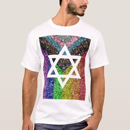 Gay Pride Glitter Transexual Jewish Star van David T-shirt (Voorkant)