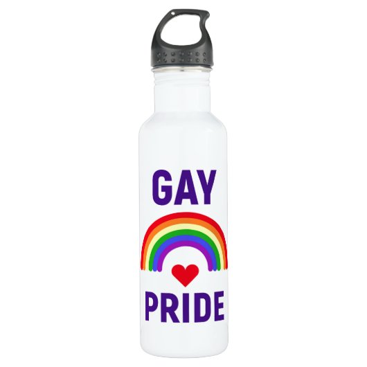 Gay Pride | Hart en regenboog Waterfles (Voorkant)
