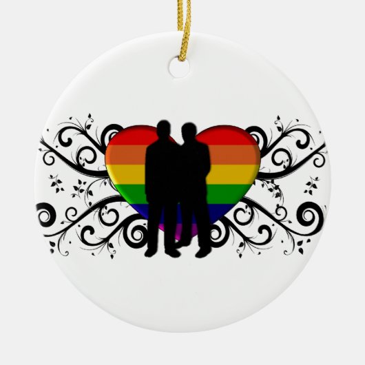 Gay Pride Heart voor Mannen Keramisch Ornament (Voorkant)