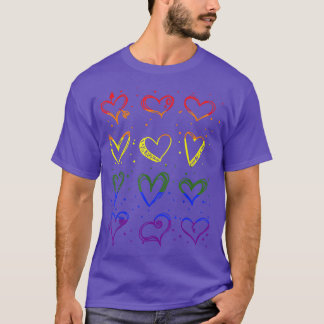 Gay Pride Hearts LGBT-Q Cute Rainbow Flag Color Al T-shirt